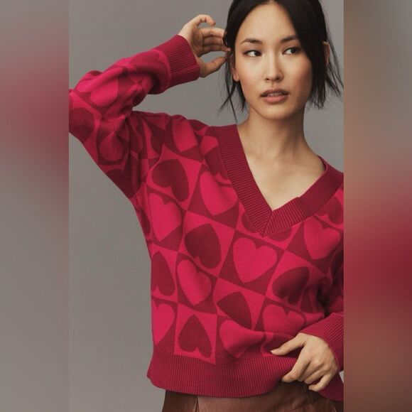 NEW WITH TAGS English Factory Checkered Heart Sweater Anthropologie - Picture 4 of 5